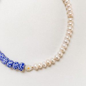aubrielle • half freshwater pearl half polymer clay necklace by terra moon